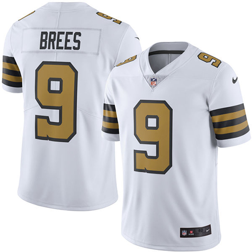 Men's Elite Drew Brees Nike Jersey White - #9 Rush NFL New Orleans Saints